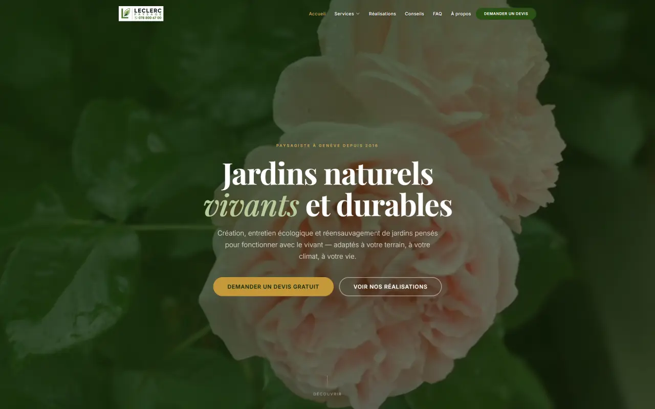 Site après refonte — Leclerc Paysage Sàrl